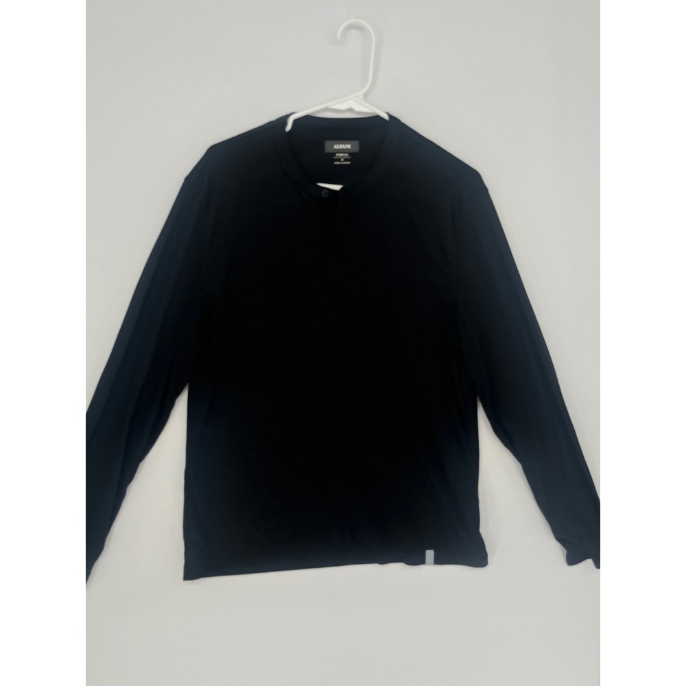 Alfani Mens Stretch Long Sleeve Shirt Black Crew Neck Henley Size M